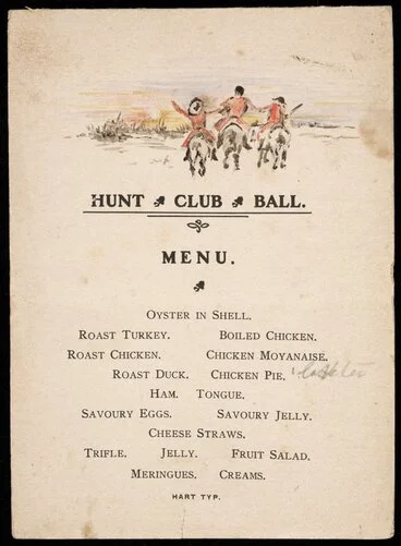 Image: Artist unknown :[Hunt Club Ball menu. Hart Typ. ca 1906-1924?]