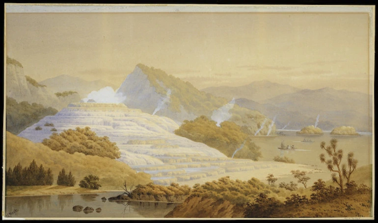 Image: Hoyte, John Barr Clark, 1835-1913 :The White Terrace, New Zealand, destroyed 1886. [1860s?]