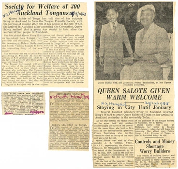 Image: [Selection of four newsclippings about Tonga and Tongans. 1953-1955]