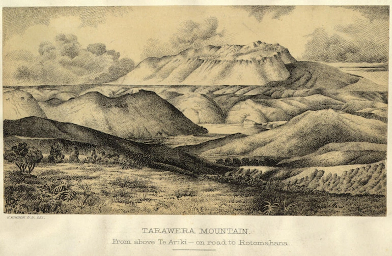 Image: Kinder, John, 1819-1890 :Tarawera Mountain. From above Te Ariki - On road to Rotomahana. J Kinder D. D. del. 1864. J. McKean [del]