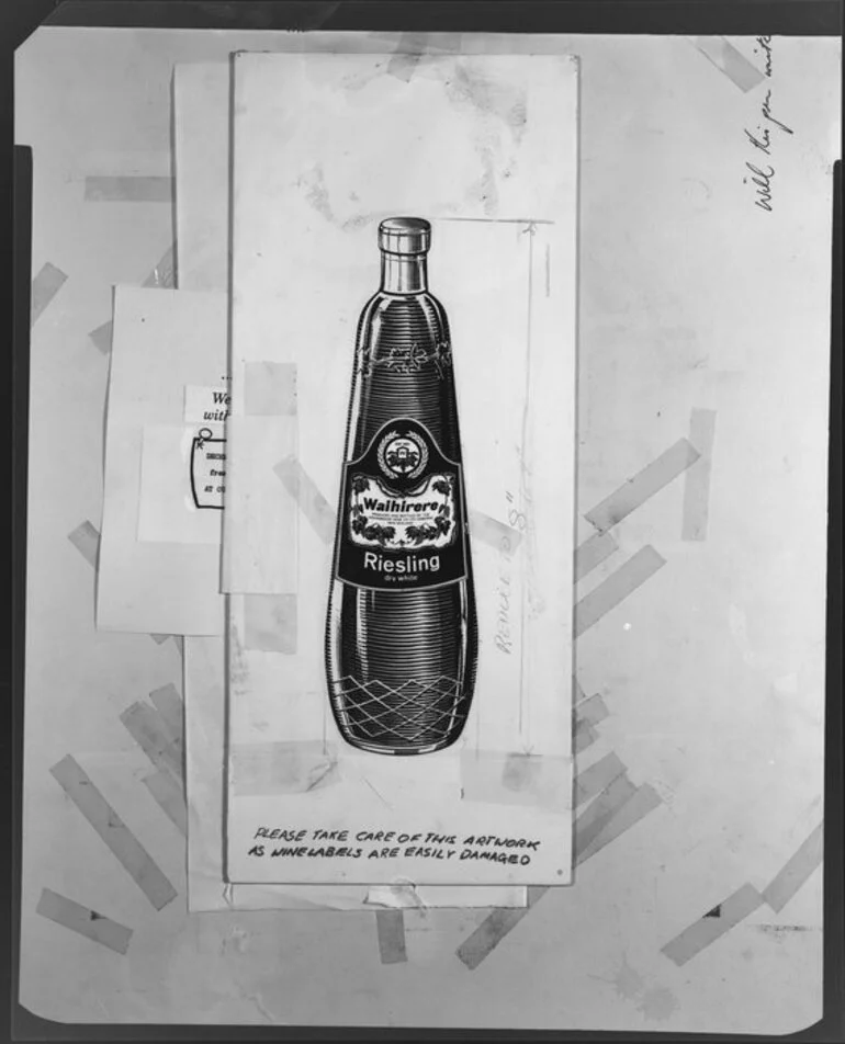 Image: K.B.R., illustration of Waihirere wine bottle