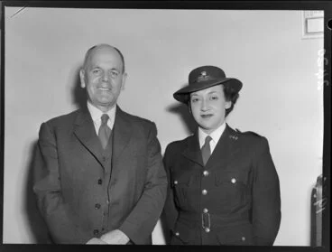 Image: Miss Pat Mathieson, first Maori policewoman, with unidentified official