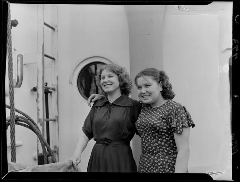 Image: Two unidentified Russian women on board the Russian Antarctic Expedition's supply ship, Ob