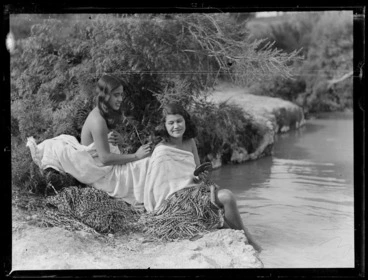 Image: Two Māori women bathing at the river, Waikato