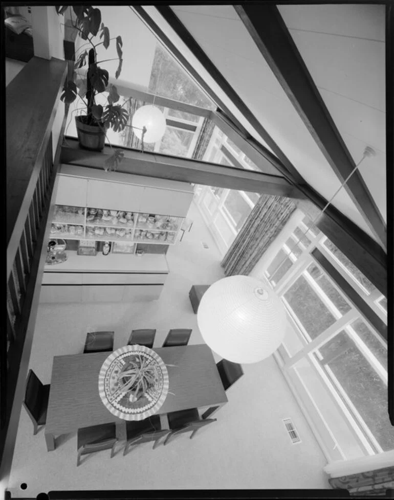 Image: Dining room of Wong house, from upstairs