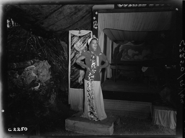 Image: Female impersonator entertaining World War II troops in the Pacific