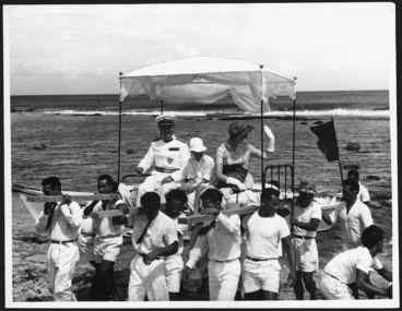 Image: Sir Bernard Fergusson and his family carried ashore, Tokelau