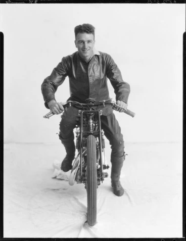Image: Speedway rider Bill Allen on AJS motorcycle