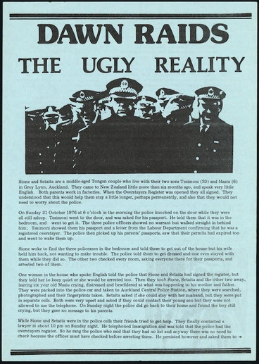 Image: Information sheet - Dawn raids, the ugly reality (Front page)