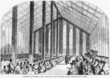 Image: Church Missionary Gleaner :Church at Turanga, New Zealand, built by the Maori Christians in 1851. 1884
