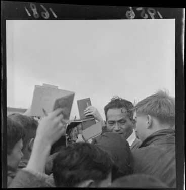 Image: George Nepia signing autographs at Petone