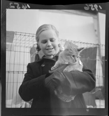 Image: Annabel Norrie holding a cat at the Wellington Cat show