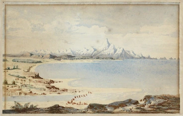 Image: Artist unknown :[The Southern Alps from the mouth of the Taramakau River, after Charles Heaphy. ca 1867.]
