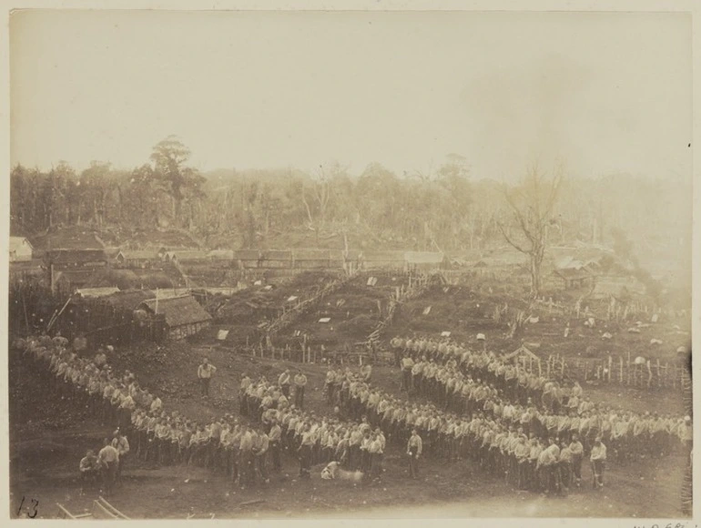 Image: Armed constabulary awaiting orders to advance on Parihaka Pa