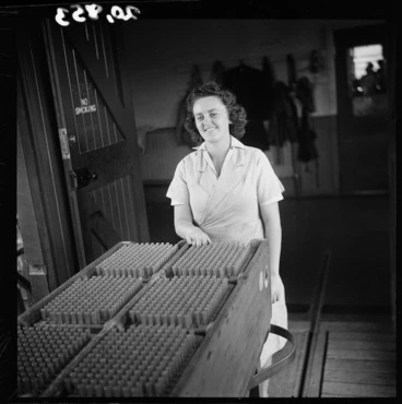Image: Female munitions worker at a factory in Hamilton, during World War II