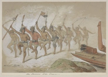 Image: Strutt, William 1825-1915 :The Maori war dance [1855 or 1856]