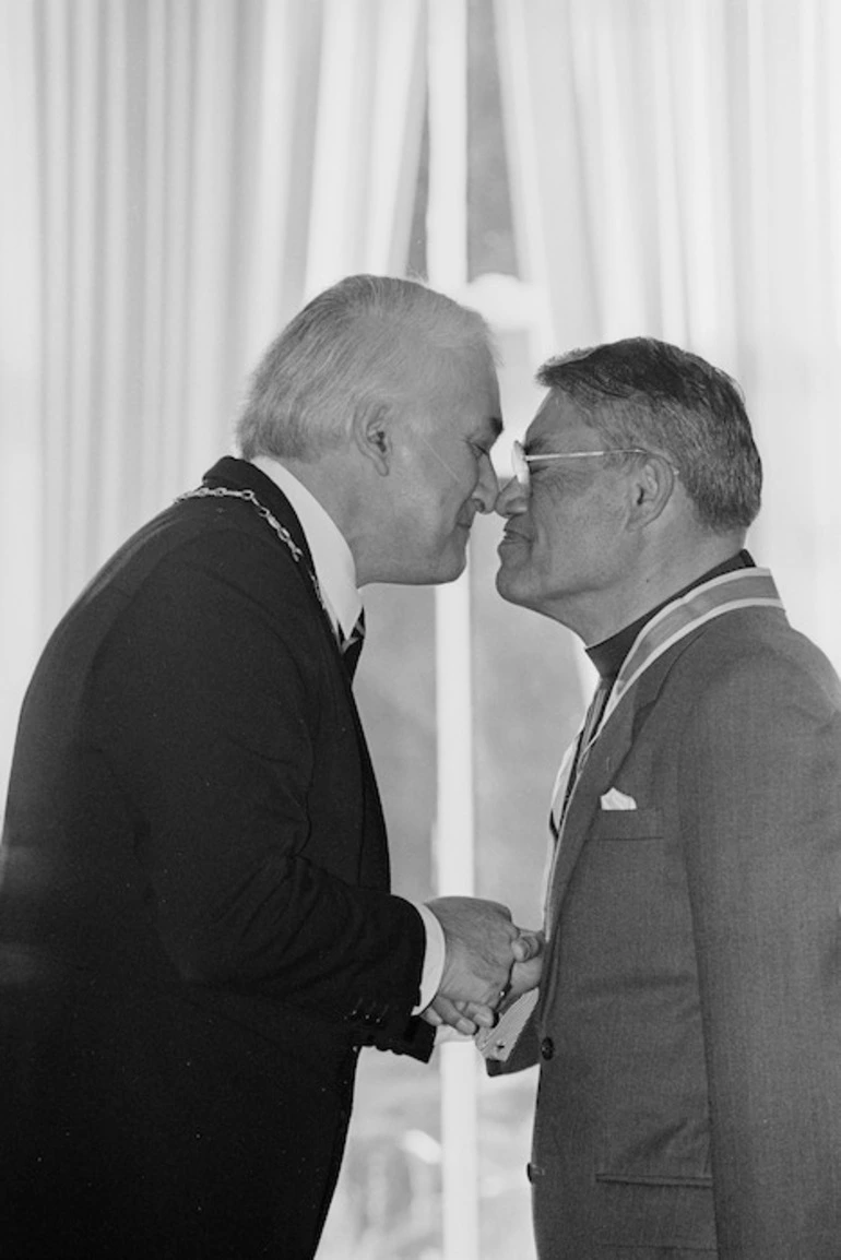 Image: Hongi during the investiture of Archdeacon Sir Kingi Ihaka - Photograph taken by Ross Giblin