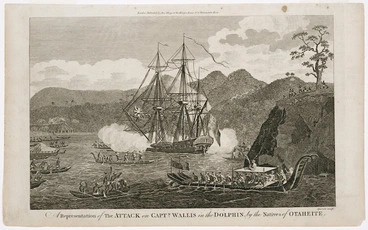 Image: Rooker, Michael Angelo, 1743-1801 :A representation of the attack on Captn. Wallis in the Dolphin, by the natives of Otaheite / Sparrow sculp. - London ; A Hogg [1784?]