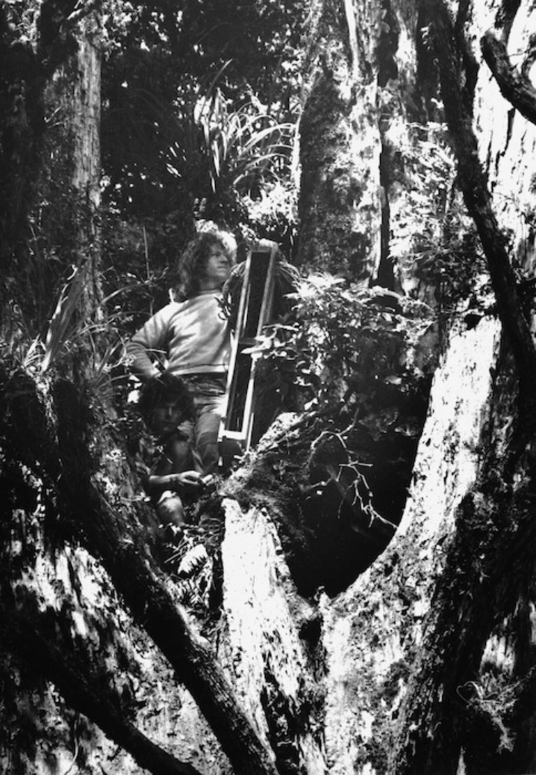 Image: Protesters against the clear felling of Pureora Forest, Waikato region