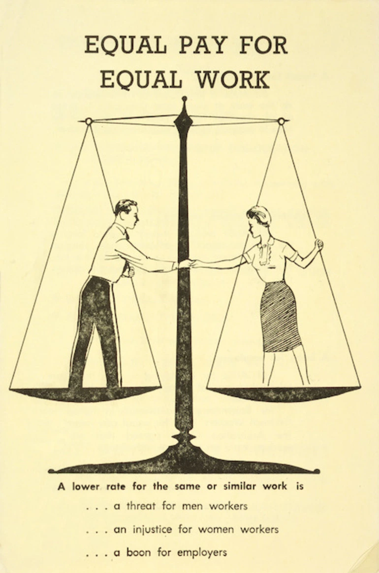 Image: Council for Equal Pay and Opportunity: Equal pay for equal work. A lower rate for the same or similar work is ... a threat for men workers ... an injustice for women workers ... a boon for employers. 1961.