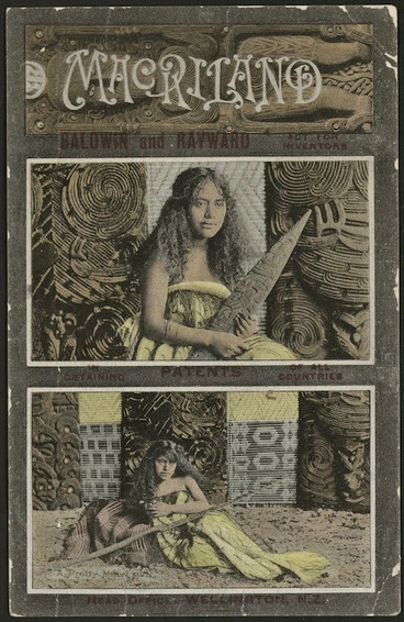 Image: [Postcard]. Maoriland. A pretty Maori girl. "Dominion" series art postcards 137677. [Overprinted] Baldwin and Hayward, act for inventors, in obtaining patents of all countries. Head office Wellington, N.Z. [ca 1900-1914]
