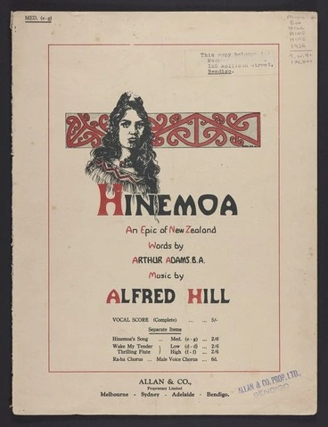 Image: Hinemoa's song : from Hinemoa / words by Arthur Adams ; music by Alfred Hill.