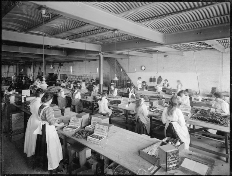 Image: Women packing chocolates at Atlas Biscuit and Confectionery Company, Christchurch