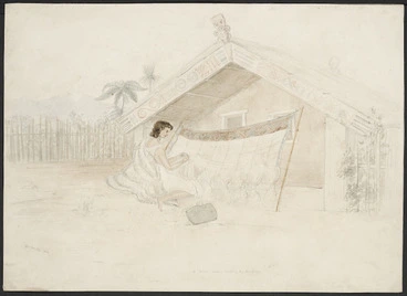 Image: Heaphy, Charles, 1820-1881: "A native woman making the kaitaka"