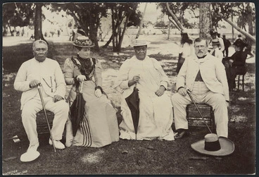 Image: The King and Queen of Rarotonga, with Mrs Seddon and Premier Richard Seddon, in the palace grounds, Rarotonga, during Seddon's visit to the Pacific Islands