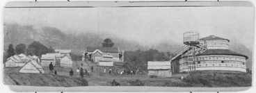 Image: Rua Kenana Hepetipa's wooden circular courthouse and meeting house alongside the village at Maungapohatu