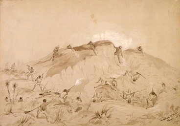 Image: Heaphy, Charles 1820-1881 :The fight at the 2nd Parapet. Waiari [1863]