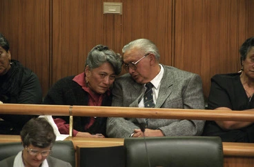 Image: The Maori Queen, and her husband, in the public gallery of Parliament, Wellington, to witness the enactment of the Waikato Tainui land settlement - Photograph taken by Craig Simcox