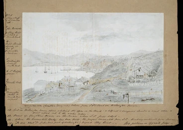 Image: Pearse, John, 1808-1882 :Wellington (Lambton Quay end) taken from J. P.'s land on Wellington Terrace [1855]
