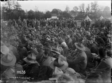 Image: The audience attending an evening performance of the 'Kiwis' during World War I, Louvencourt