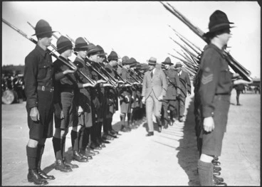 Image: Prince of Wales inspecting cadets at Greymouth - Photograph taken by Otago Witness