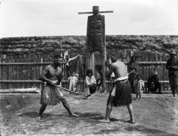 Image: Mock combat between two men, Mataatua region