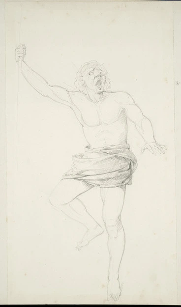 Image: [Strutt, William] 1825-1915 :[Study for The Maori war dance. 5th position? 1855 or 1856]