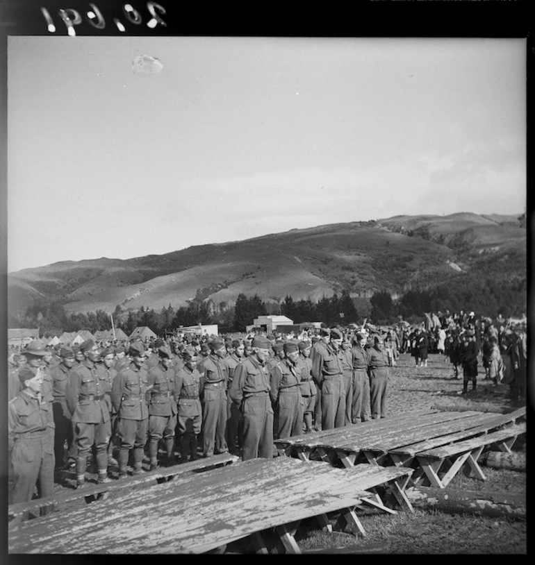 Image: Home Guardsmen during the hui to mark the posthumous awarding of the Victoria Cross to Te Moananui-a-Kiwa Ngarimu, Ruatoria