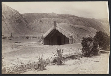 Image: Hinemihi meeting house at Te Wairoa, after the Mt Tarawera eruption - Photograph taken by Edmund Wheeler and Son