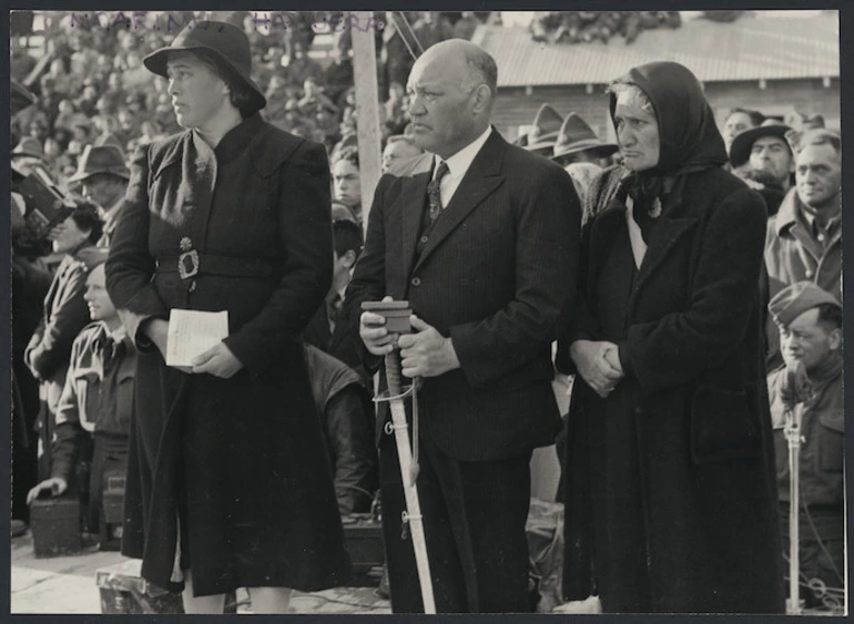 Image: Parents and aunt of Te Moananui-a-Kiwa Ngarimu, at the hui to mark the posthumous awarding of his Victoria Cross, Ruatoria