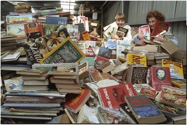Image: Organisers of fund raising book sale with stock, Kapiti - Photograph taken by Mark Coote