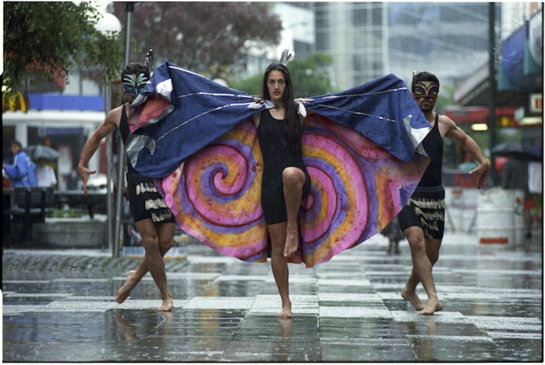 Image: Wiremu Grace, Briar Smith, and Hemi Rurawhe, performers from the Taki Rua Depot Theatre in Wellington - Photograph taken by Phil Reid