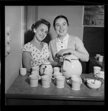Image: YWCA members serving tea to travellers to Chatham Islands