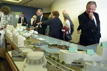 Image: Members of the public view a model of proposed development to Wellington's waterfront
