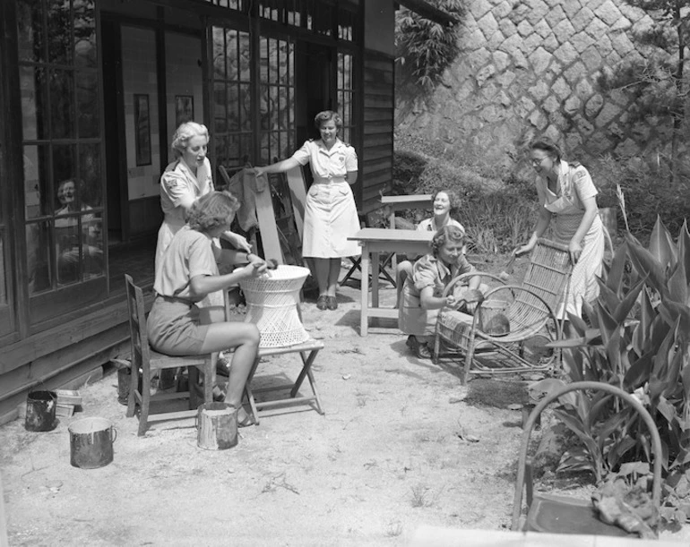 Image: Kure - New Zealand women with the YWCA in Japan make their homes more attractive painting furniture left by previous Japanese owners.