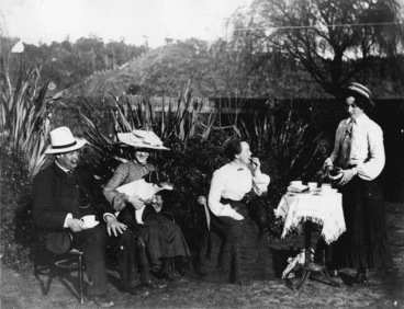 Image: Group having tea outdoors