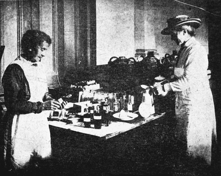 Image: Medicine department at Wellington Town Hall during the 1918 influenza epidemic