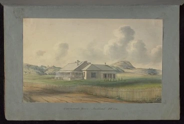 Image: Ashworth, Edward, 1814-1896: [The Hobson album]. Government House, Auckland. N.W. view. [1842 or 1843].