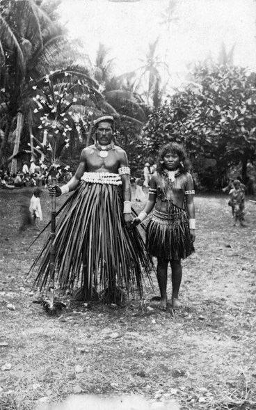 Image: Two dancers in traditional dress at Banaba, Kiribati