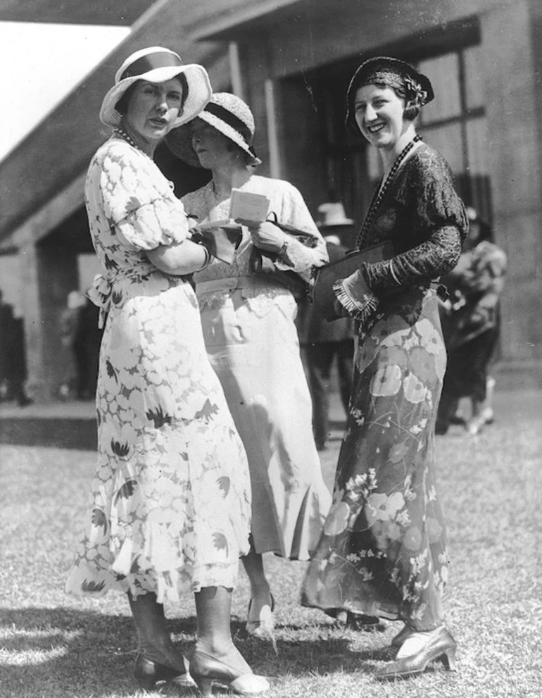 Image: Three women in formal dress